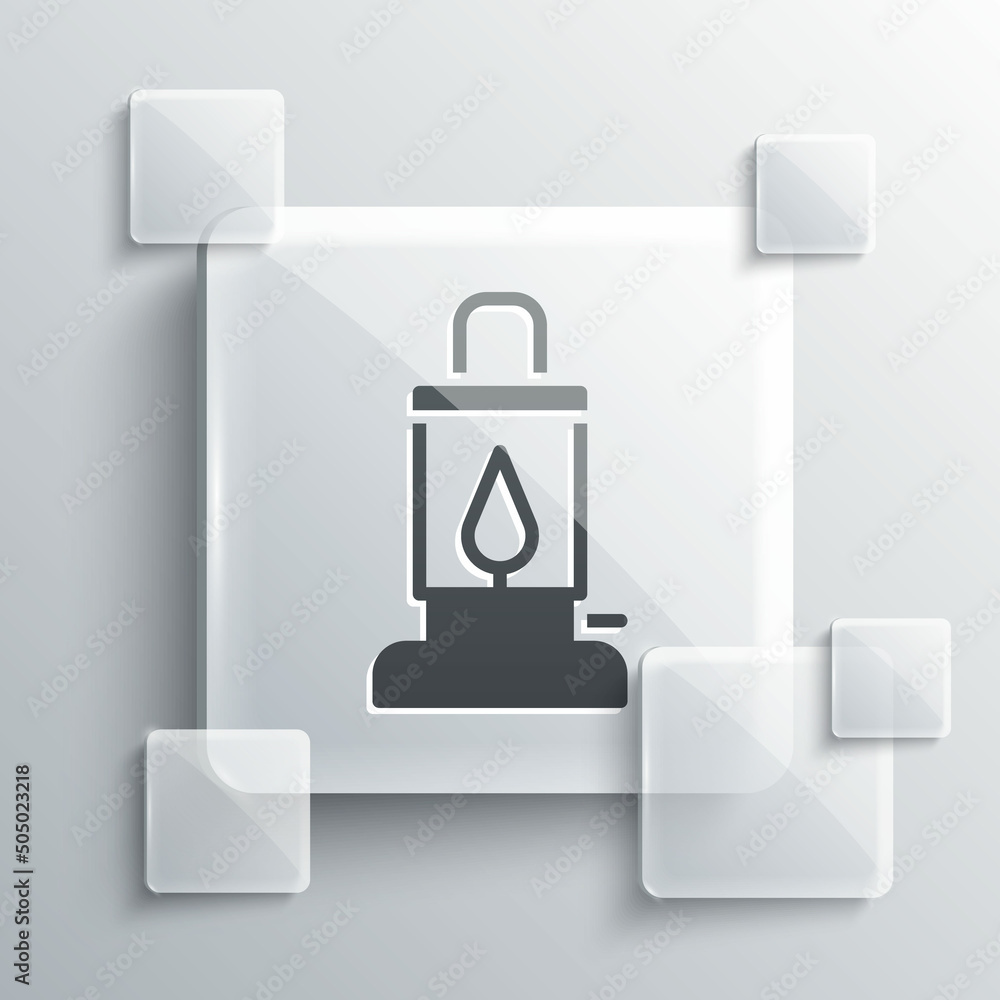 Grey Camping lantern icon isolated on grey background. Square glass panels. Vector Grey Camping lantern icon isolated on grey background. Square glass panels. Vector