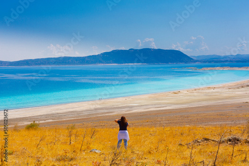 Salda Lake is a turquoise crater lake. Jezero Crater on Mars and Salda Lake in Burdur have similar geographical features and are known as Turkey's Maldives. photo