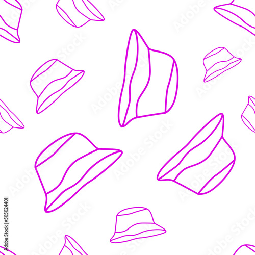 Vector illustration. Bright flying seamless pattern with simple contour panamas silhouettes. Purple endless background. Flat style. Background design for advertising and typographic products.