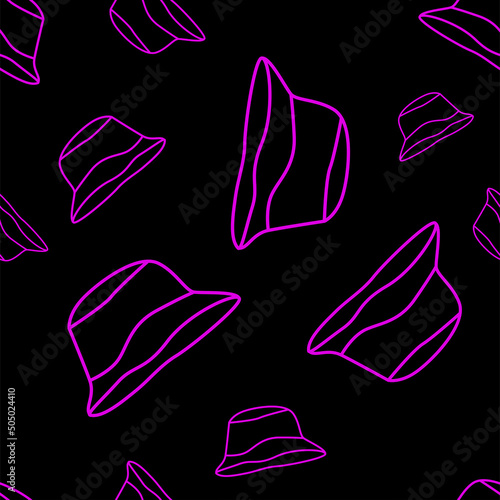 Vector illustration. Bright flying seamless pattern with simple contour panamas silhouettes. Purple endless background. Flat style. Background design for advertising and typographic products.