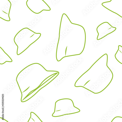 Vector illustration. Bright flying seamless pattern with simple contour panamas silhouettes. Green endless background. Flat style. Background design for advertising and typographic products.