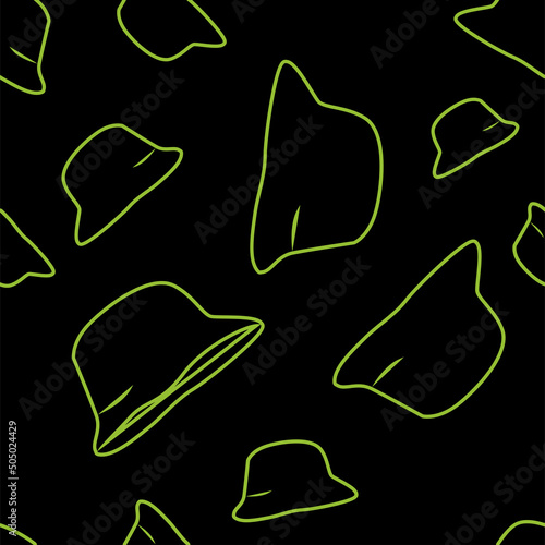 Vector illustration. Bright flying seamless pattern with simple contour panamas silhouettes. Green endless background. Flat style. Background design for advertising and typographic products.
