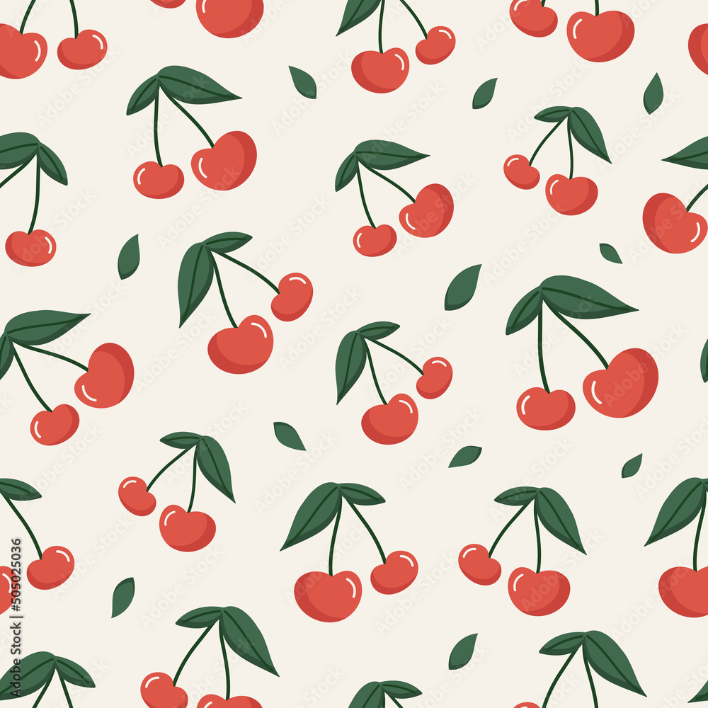 Seamless pattern with cherries and leaves Seamless pattern with cherries and leaves