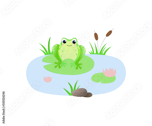 Cute green frog on the leaf