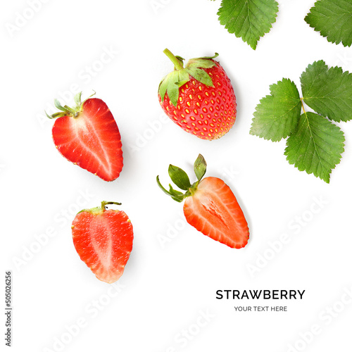 Creative layout made of strawberry. Flat lay. Food concept. Strawberry on the white background.