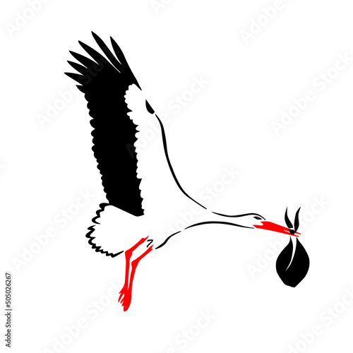 The stork is carrying a child. Vector illustration