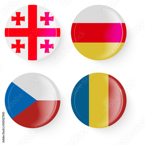 Round flags of Romania, Greece, South Ossetia, Czech Republic. Pin buttons. Free Download Round flags of Romania, Greece, South Ossetia, Czech Republic. Pin buttons. - GFXLoad
