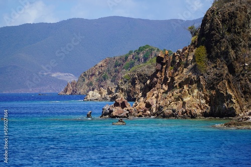 Beautiful water and cliffs of Norman Island, British , Virgin, Islands