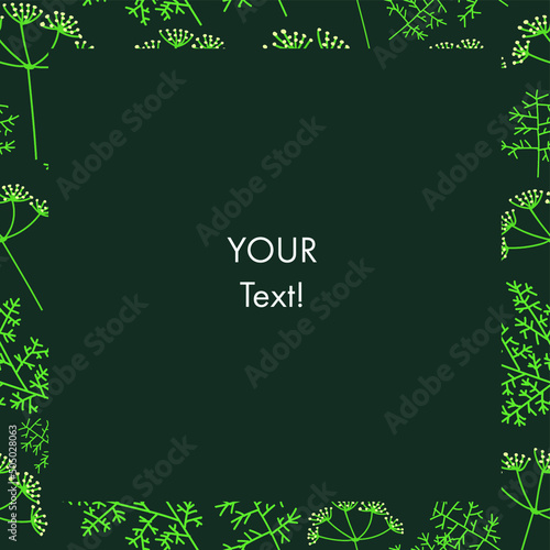 Floral theme. Vector square frames with flowers for text. Field flowers, forest motifs, green noble color.