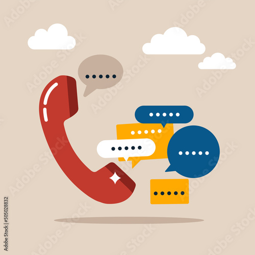 Phone handset with speech bubble. Support, customer service, help, communication concept. Vector icon. Cartoon style. 