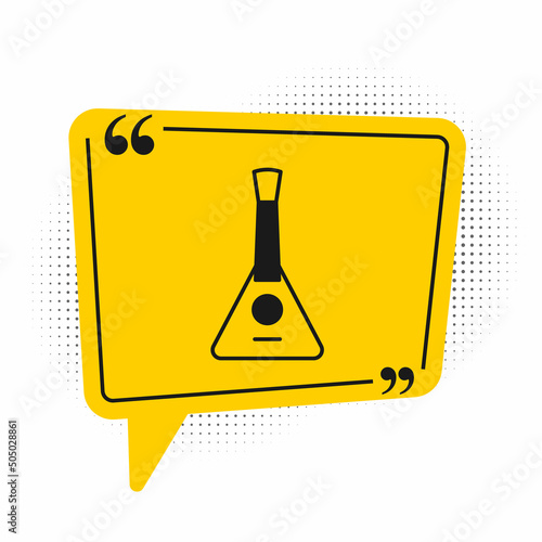 Black Musical instrument balalaika icon isolated on white background. Yellow speech bubble symbol. Vector