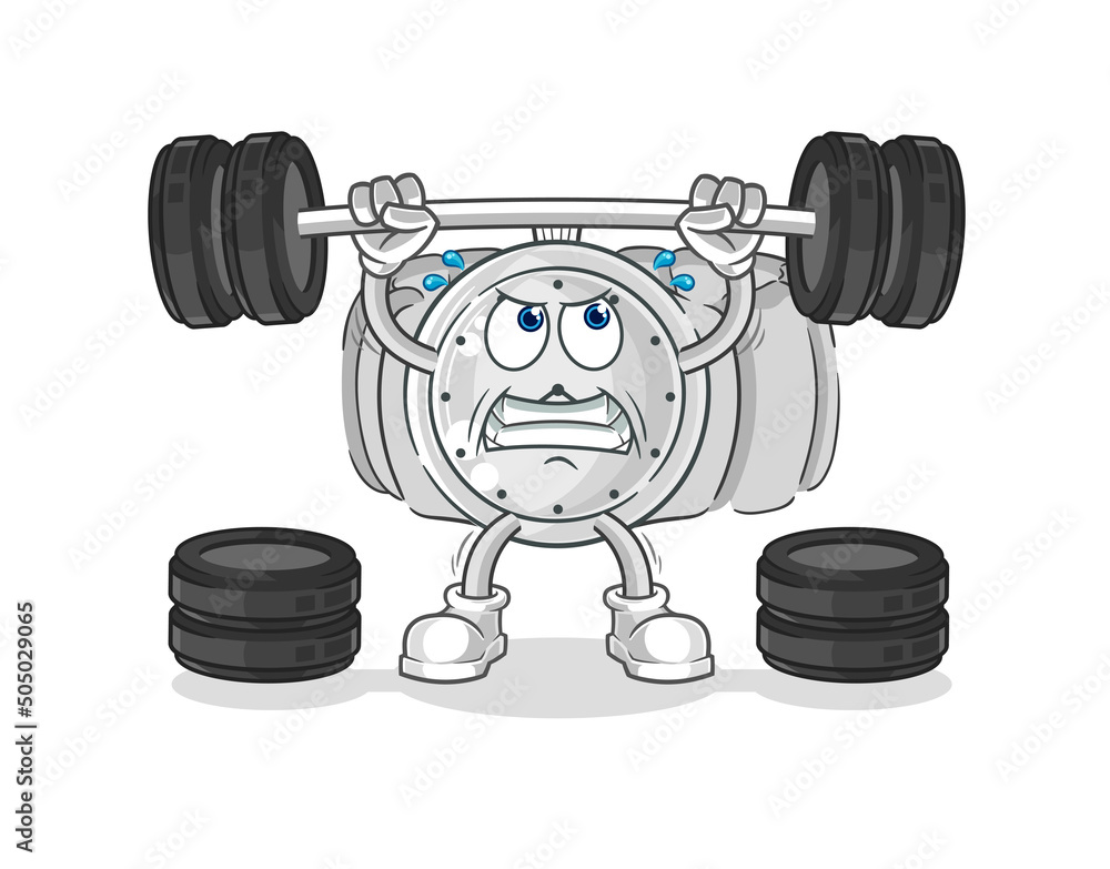 wristwatch lifting the barbell character. cartoon mascot vector wristwatch lifting the barbell character. cartoon mascot vector