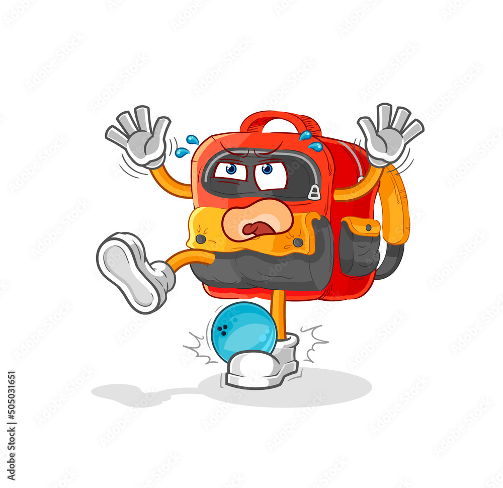 backpack hiten by bowling cartoon. cartoon mascot vector