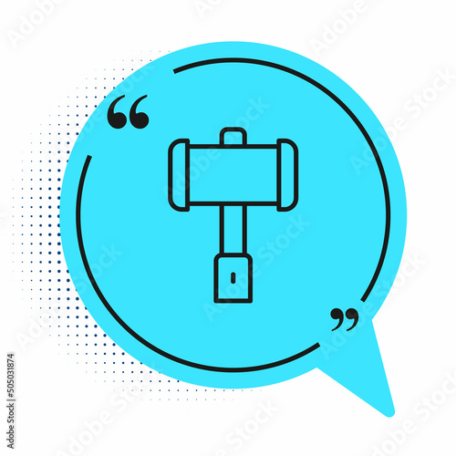 Black line Medieval battle hammer icon isolated on white background. Blue speech bubble symbol. Vector