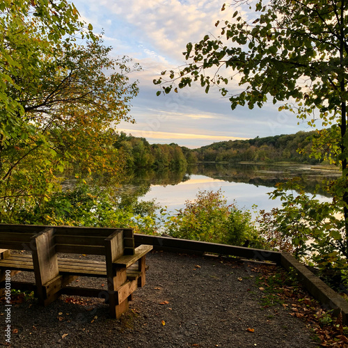 Schilderij op canvas Bench in William O'Brien State Park on St