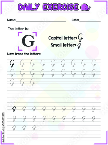 Cursive Alphabet Letter Tracing Practice and Handwriting Exercise for Primary and Kindergarten School Kids