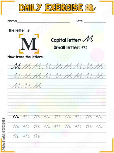 Cursive Alphabet Letter Tracing Practice and Handwriting Exercise for Primary and Kindergarten School Kids