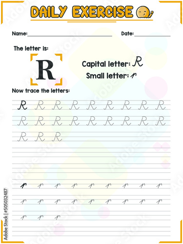 Cursive Alphabet Letter Tracing Practice and Handwriting Exercise for Primary and Kindergarten School Kids