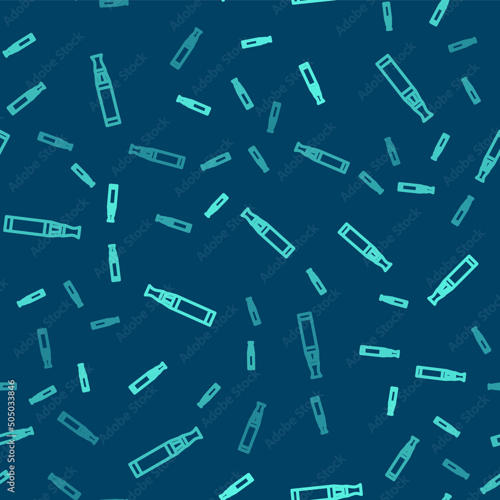 Green line Electronic cigarette icon isolated seamless pattern on blue background. Vape smoking tool. Vaporizer Device. Vector Green line Electronic cigarette icon isolated seamless pattern on blue background. Vape smoking tool. Vaporizer Device. Vector