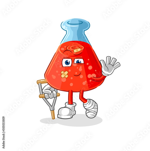 chemical tube sick with limping stick. cartoon mascot vector