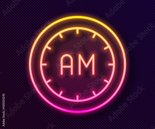 Glowing neon line Morning time icon isolated on black background. Time symbol. Vector