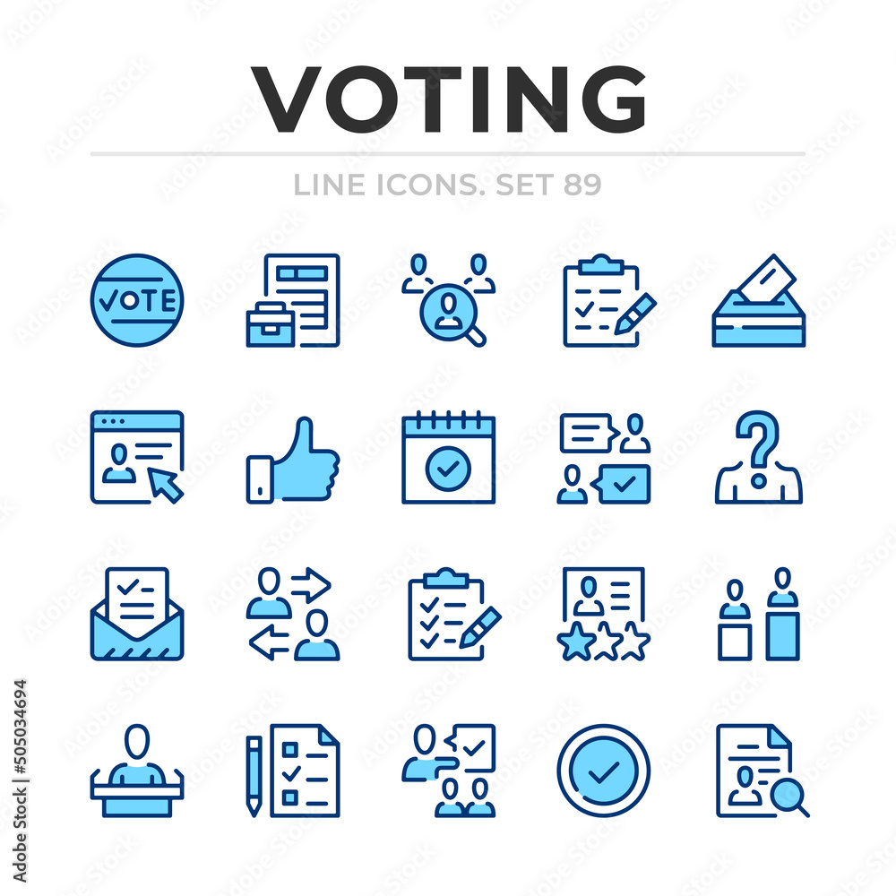 Voting vector line icons set. Thin line design. Outline graphic elements, simple stroke symbols. Voting icons