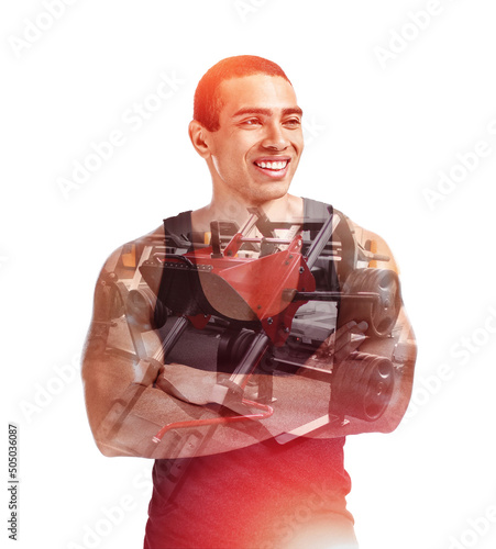 Double exposure of sporty m...