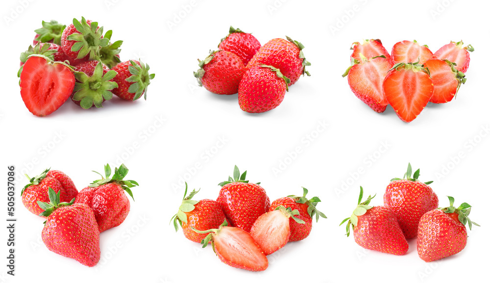 Set of sweet ripe strawberry isolated on white Set of sweet ripe strawberry isolated on white