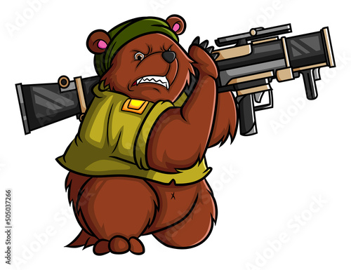 Foto The angry soldier bear is shooting with the bazooka