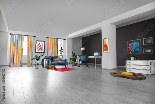 Empty studio apartment with...