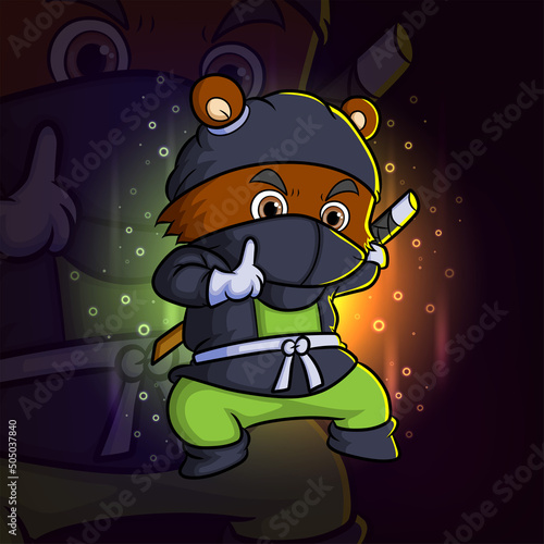 The ninja bear with the silent movement esport mascot design logo