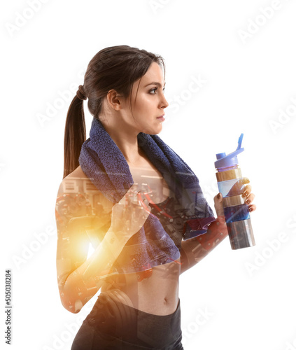Double exposure of sporty y...