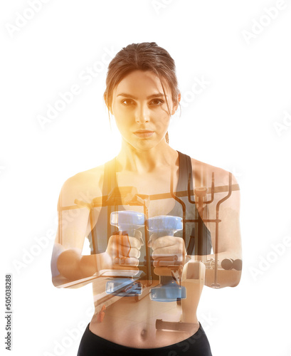 Double exposure of sporty y...