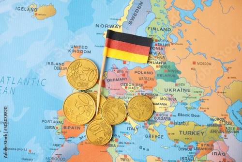 Flag of Germany and coins o...