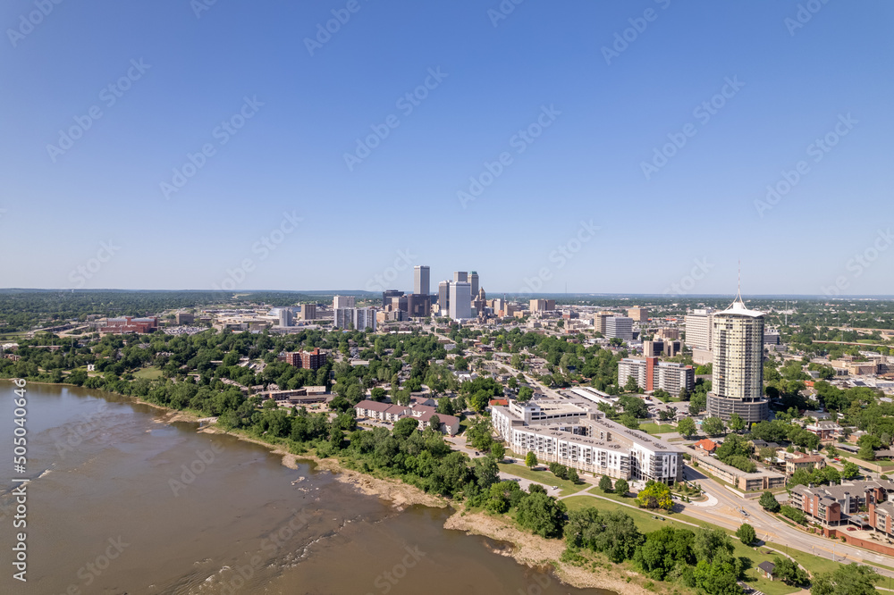Tulsa Town Tulsa Oklahoma Downtown Skyline Arkansas River Blue Sky Stock Photo ...