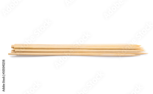 Wooden skewers on white background