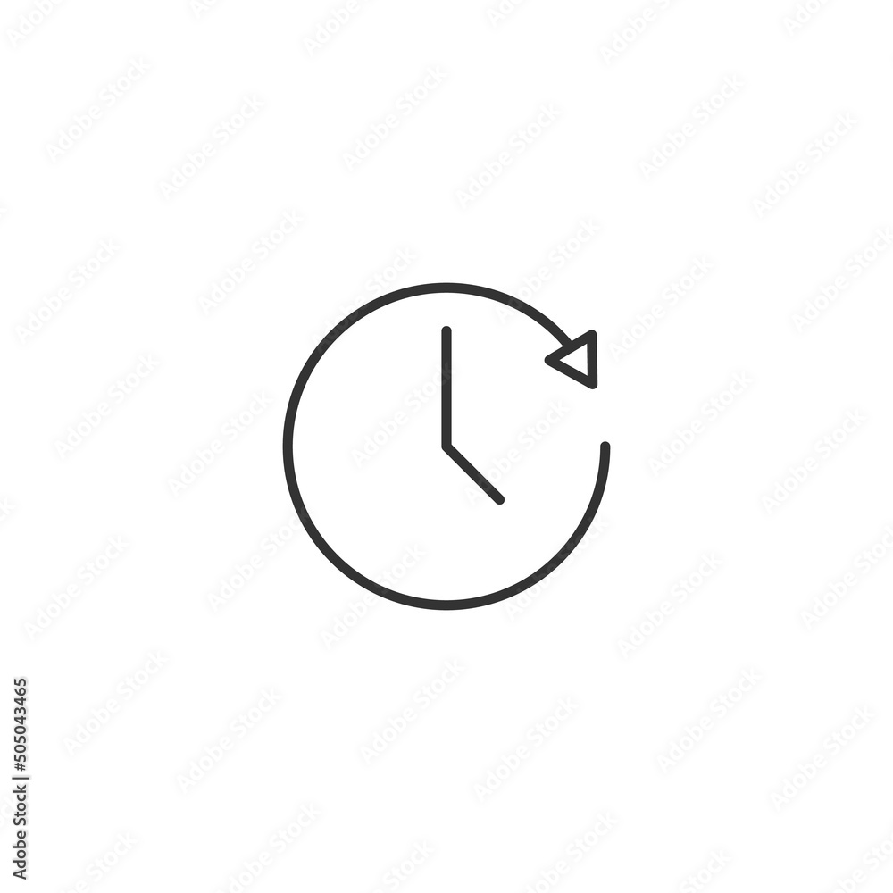 Time and clock. Minimalistic illustration drawn with black thin line. Editable stroke. Suitable for web sites, stores, mobile apps. Line icon of clock with arrow as symbol of timer Time and clock. Minimalistic illustration drawn with black thin line. Editable stroke. Suitable for web sites, stores, mobile apps. Line icon of clock with arrow as symbol of timer