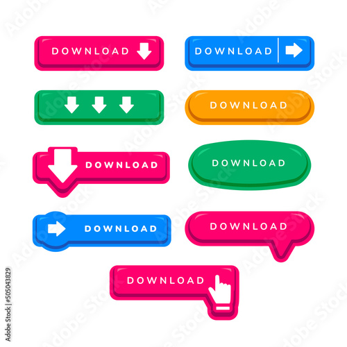 website download button collection set with download arrow and hand click action symbol photo