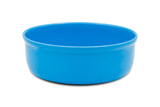 Blue plastic water bowl isolated on white background