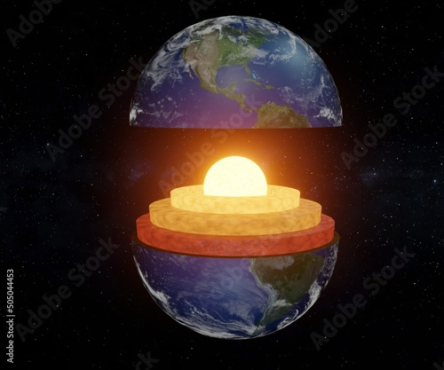 Structure of earth. Diagram of the interior layer of Earth. Geological of earth structure 3d rendering.  photo