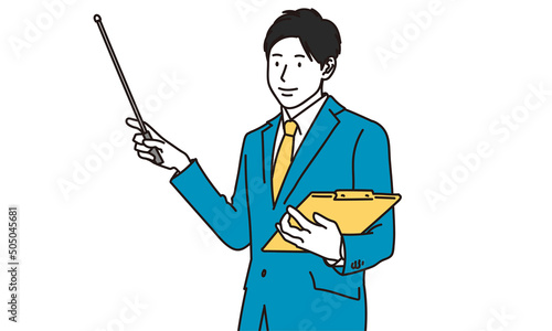 指示棒で説明をするビジネスマン	
