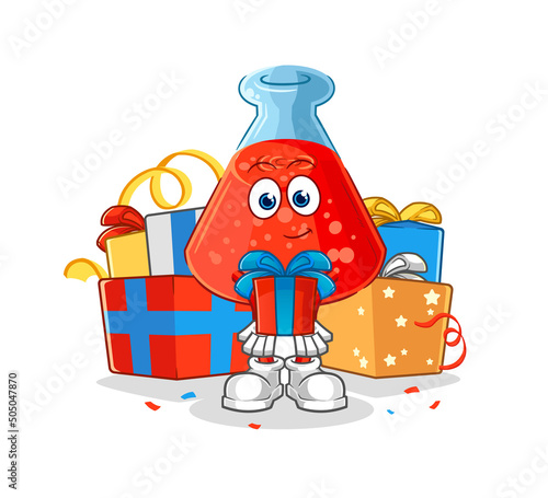 chemical tube give gifts mascot. cartoon vector