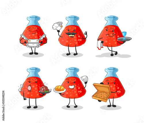 chemical tube restaurant group character. cartoon mascot vector