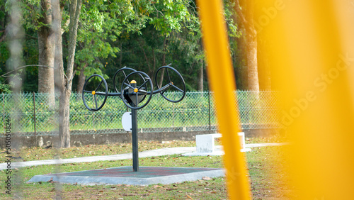 Exercise or fitness equipment outdoor, in the park. Sports workout or outdoor gym concept.