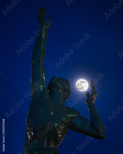 Canvas Fountain of Eternal Life in Cleveland Ohio with the Moon