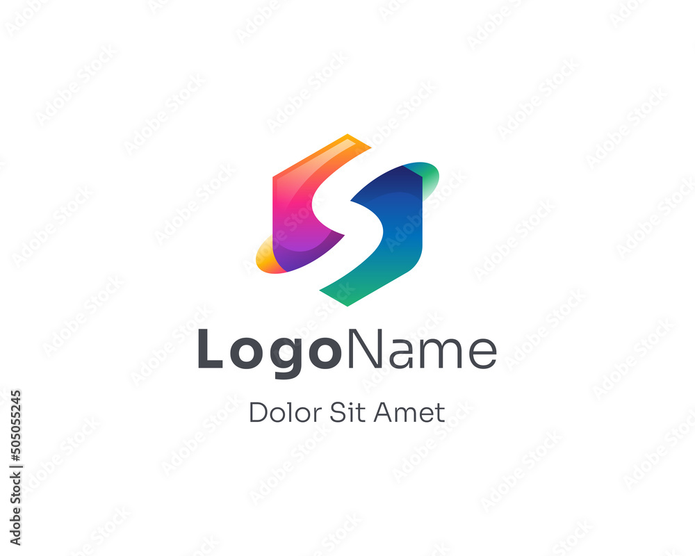 Colorful shield with negative letter s logo. Colorful shield with negative letter s logo.