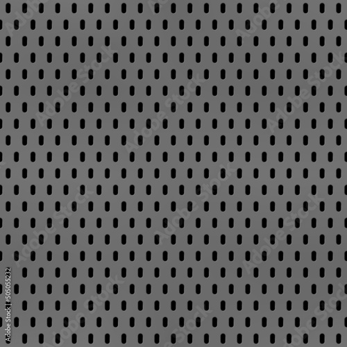 Metal peg board seamless pattern. Vector perforated pegboard texture with oval holes for mechanic tools on grey background. Garage bench organizer grid, handyman workshop hardware, household sheet photo