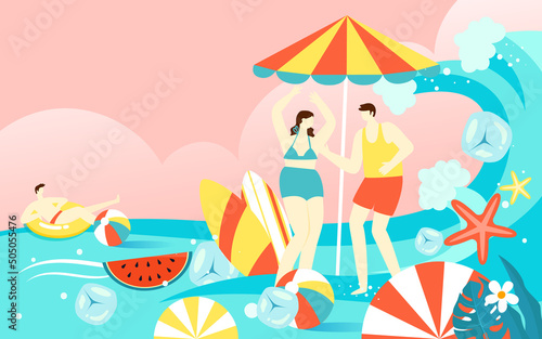 Summer beach party, character summer seaside vacation, vector illustration