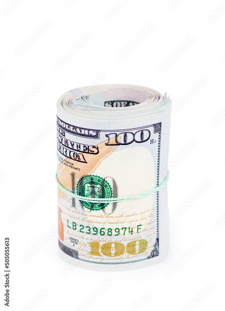 rolled american dollar banknotes isolated on white background. rolled american dollar banknotes isolated on white background.