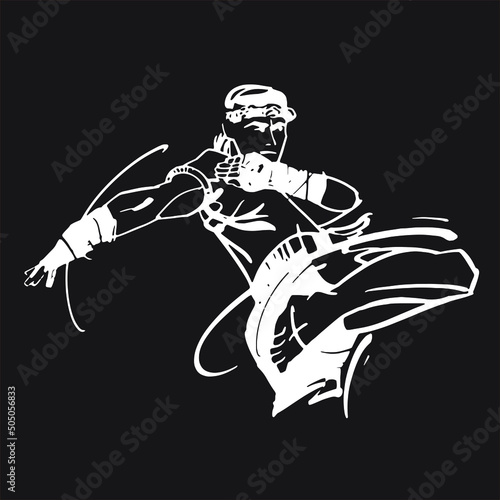 black and white illustration of a Muay Thai fighter